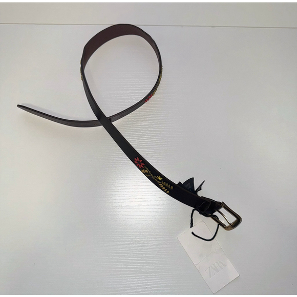 Leather Belt with Floral Embroidery Size 30 US main image 6